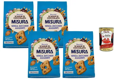 Produktbild von Italian Gourmet - Dolcesenza, Kekse mit Schokostückchen – 4 x 290 g, ohne Zuckerzusatz, knusprige Weizenkekse zum Frühstück & Snack, ideal zu Kaffee & Tee, Vorteilspack + Italian Gourmet Polpa