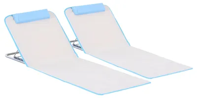 Produktbild von 2er-Set klappbare Strandliegen, verstellbare Rückenlehne, 134x48x33-43 cm, Beige - weich gepolstert, Seitentasche, inkl. Tragegurt