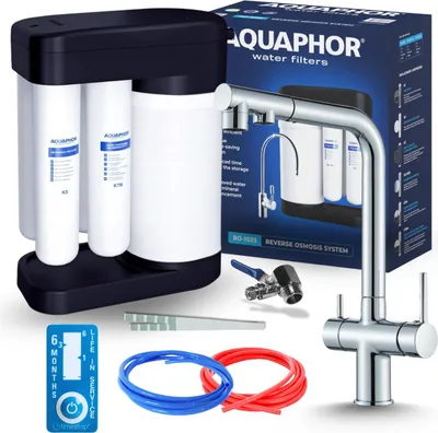 Obrázek produktu pro Kuchyňská baterie Aquaphor Morion 3cestná s filtrem na vodu, výsuvnou sprškou a otočnou výpustí, chrom