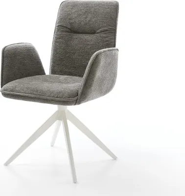 Produktbild von DELIFE Drehstuhl Vinja-Flex Bouclé Soft Schlamm Kreuzgestell breit Weiß 360° drehbar Wippfunktion