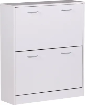 Produktbild von WOHNLING Schuhkipper KIEL Weiß matt 2 Fächer 75 x 87 x 24 cm Design Holz-Schuhschrank zum klappen Schuhkommode modern mit Ablage