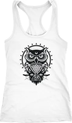 Produktbild von Damen Tank Top Tanktop Eule Mandala Owl Racerback Trägershirt Trägertop Neverless® weiß M