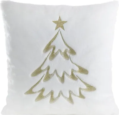 Productafbeelding van EUROFIRANY | Kussenhoes - Kerstkussenhoes - 45 x 45 cm - Wit - Kerstboom - Kussenhoes - Kerst