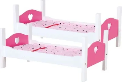Produktbild von Moja krásna bábikáreň Poschodová posteľ pre bábiky, podkrovná posteľ v bielo-ružovej farbe, nábytok pre bábiky, hracia súprava s 2 matracmi, 2 vankúšmi, 2 prikrývkami, cca 54x29x43 cm