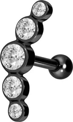 Produktbild von Ohrpiercing Chirurgenstahl Ohrpiercing 5 KRISTALLE Schwarz Designgröße: 5 x 14,5mm