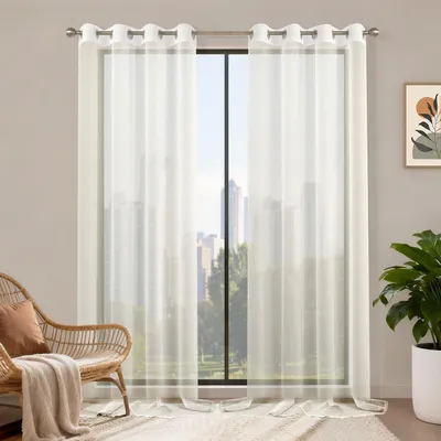 Zdjęcie produktu dla Firany z kółkami 245 x 140 cm, zestaw 2 szt., beżowe przezroczyste, do sypialni