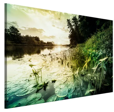 Produktbild von LUMASOUL Leinwand Bilder 1-teilig - Leinwandbild Natur Motiv - Wandbilder Holzrahmen und Webstuhl Wohnzimmer und Schlafzimmer - Bilder 90x60 cm Landschaft 02