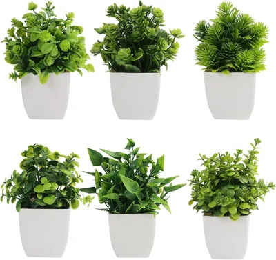 Productafbeelding van Mini Kunstplanten 6 Stuks, Kunststof Groen, Voor Binnen, Balkon, Kantoor, Badkamer Decoratie