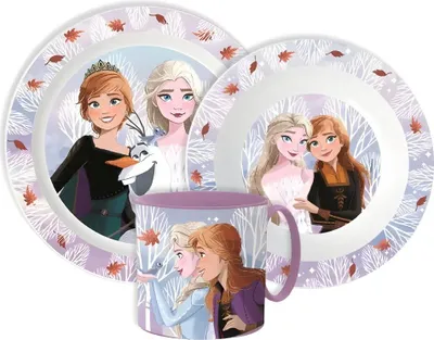Produktbild von Disney Die Eiskönigin Elsa Kinder Geschirr-Set 3 teilig Becher Teller Schüssel