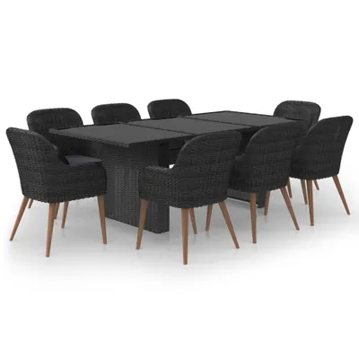 Produktbild von vidaXL 9-tlg. Garten-Essgruppe Poly Rattan Schwarz