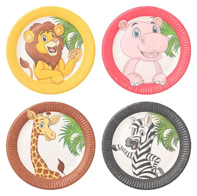 Productafbeelding van Ronde papieren borden "Jungle Mix", diameter 23 cm, 10 stuks.