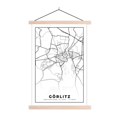 Produktbild von MuchoWow® Textilposter Görlitz - Karte - Stadtplan 120x180 cm mit holzfarbenen Rahmen - Textil-Plakat
