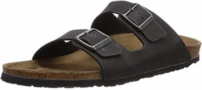 Produktbild von Birkenstock Arizona Daman + Herren Pantolette Microfaser veganen, Farbe:Anthracit, Größe:44, Weite:Schmal