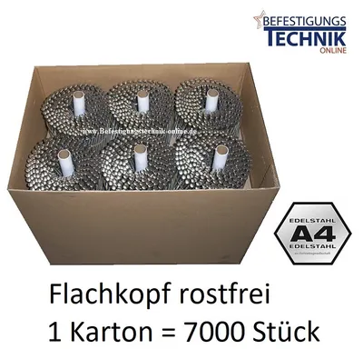 Produktbild von Coilnägel 16° 2,1x38mm Ring rostfrei Edelstahl A4 Flachkopf für Coilnagler 7M K