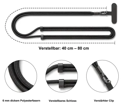 Produktbild von Handykette blau, verstellbare Halsbandlänge, universell, für Mobiltelefone