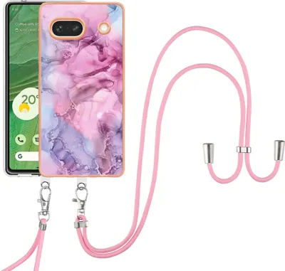 Produktbild von Google Pixel 7A Handykette Hülle, Muster TPU Bumper Schutzhülle mit verstellbarem Tragegurt für Google Pixel 7A Pink