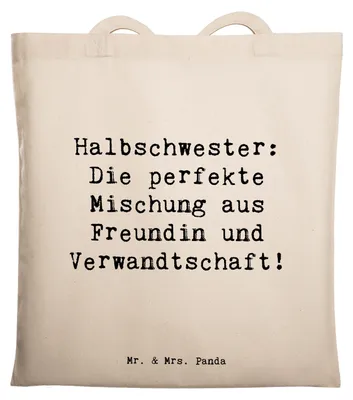 Produktbild von Mr. & Mrs. Panda Tote Bag Spruch Halbschwester Glück - Transparent - Geschenk, Familie, Freundin, Tasche, Büchertasche, Patchworkfamilie, Shopping, Jutebeutel, Bindung