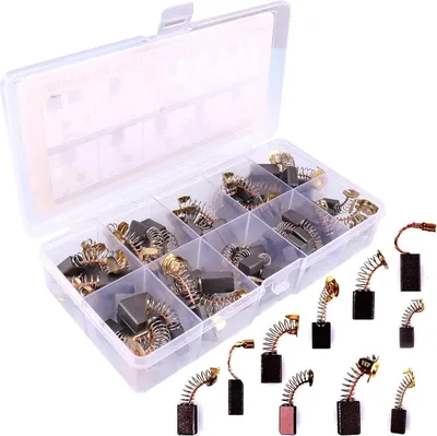 Produktbild von 40X Kohlebürsten Universal-Set für Elektrowerkzeuge – 10 Größen (4x6mm bis 8x15mm) mit Kupfer-Graphit-Mischung für Winkelschleifer, Bohrmaschinen & Motorsägen (VDE/CE)