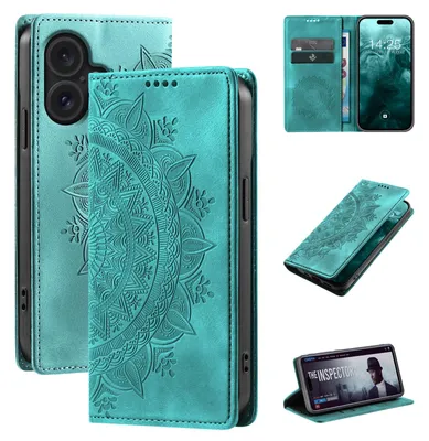 Produktbild von Mandala Handyhülle für Apple iPhone 18 RFID Schutz Klapphülle Case Cover Design Schutzhülle Farbe: Türkis
