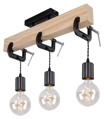 Produktbild von Holzlampe, 3 flammig, Holz, Metall, schwarz, L 60cm