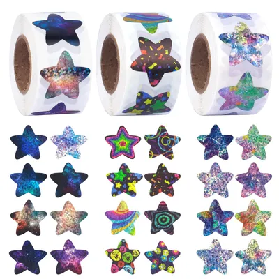 Produktbild von Selbstklebende Sternaufkleber - Wasserfeste holografische Sticker - 1500 Stück