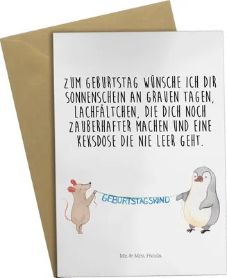 Produktbild von Mr. & Mrs. Panda Grußkarte Maus Pinguin Geburtstag - Weiß - Geschenk, Geburtstage, hochzeitskarten, Happy Birthday, osterkarte, weihnachtskarten, Herzlichen Glückwunsch