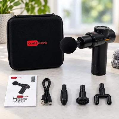 Image de axion® Pistolet de massage Kraftwerk Massagegerät, pistolet de massage pour détendre les muscles, set, et massage relaxant, câble de chargement USB-C, masseur vibrant