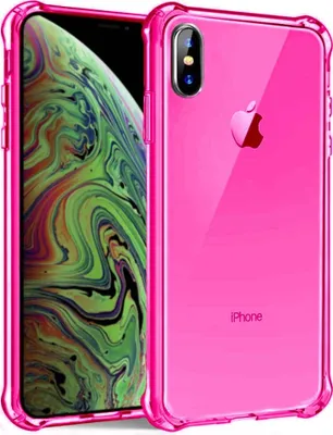 Image de Smartphonica iPhone Xs Max transparent
housse en silicone antichoc avec bumper - Rose fluo