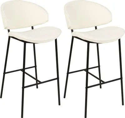 Produktbild von BELIANI Barstuhl 2er Set Hellbeige Stoffbezug und Metall mit Lehne Fußstützen Modernes Design Sitzmöbel Wohnzommer Küche Bar Wohnküche Ausstattung
