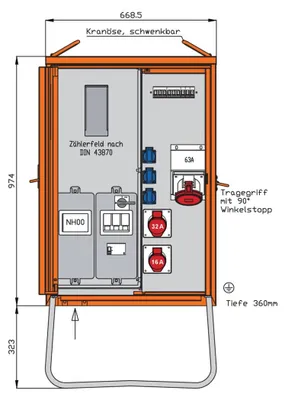 Immagine prodotto di Armadio di distribuzione da 44kVA con spazio per i contatori - Armadio di distribuzione per cavi da 44kVA WAV0160R1