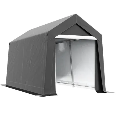 Image de Tente de garage 2,1 x 3,6 x 2,35 m, tente de stockage en acier galvanisé, abri résistant aux UV et tente de pâturage, hangar imperméable pour motos et outils de jardin, gris