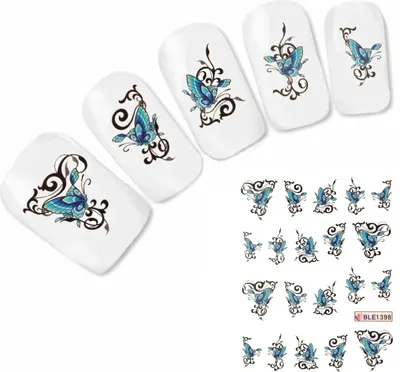 Produktbild von Nagel Sticker Nail Art Tattoo Blau Ornamente Schmetterling Aufkleber Neu!