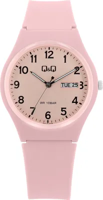 Produktbild von Q&Q Damenuhr mit Silikonarmband in rosa, 10 Bar wasserdicht