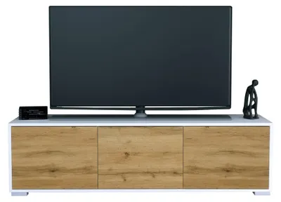 Produktbild von InnoFurn TV-Lowboard Elena, 3 Türen, Push-to-Open, Weiß matt/Eiche Evoke, 152,5 x 43 x 37 cm