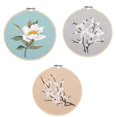 Stickerei-Set mit 3 Blumenmustern, DIY für Anfänger, Komplettset