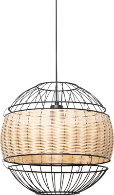 Produktbild von QAZQA - Orientalisch Orientalische Hängelampe I Pendellampe I Pendelleuchte schwarz mit Rattan 38 cm - Emir I Wohnzimmer I Schlafzimmer - Stahl Rund - LED geeignet E27