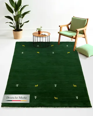 Produktbild von Wollteppich Gabbeh Uni Grün 60x90 cm | Moderner Teppich für Wohn- und Schlafzimmer