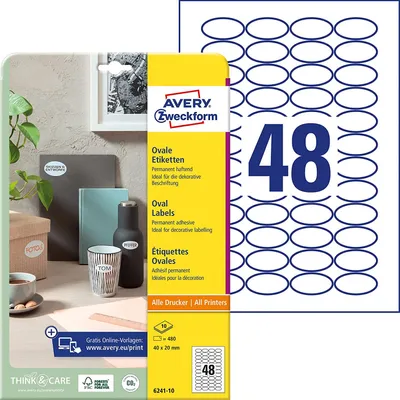 Obrázek produktu pro AVERY Zweckform 6241-10 AVERY Zweckform etiketovací štítky, oválné, 40 x 20 mm
