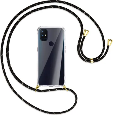 Produktbild von Handykette Backcover-Schutzhülle mit Band (Metall goldfarben) für OnePlus Nord N100 - schwarz/gold