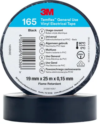 Produktbild von 3M Temflex Vinyl-Isolierband 165 19 mm x 25 m Schwarz, 10 Rollen