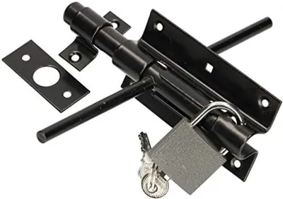 Produktbild von PolkaHome® Doppel-Torriegel mit Vorhängeschloss – 100 mm Schwarze Sicherheitsverriegelung aus Stahl