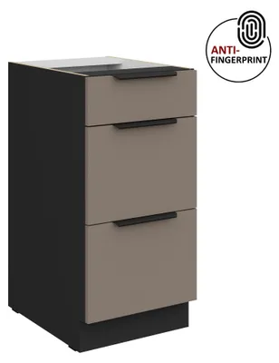 Produktbild von Küchen Unterschrank 40 cm Küche ARIA Sandgrau ultra matt + Schwarz matt, hochwertige Fronten mit Anti Fingerprint Beschichtung, Soft-Close Küchenzeile Küchenblock