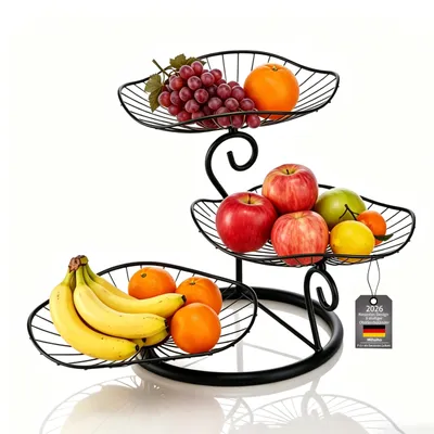 Metallener Obstkorb, 3 Etagen, 48x34 cm, schwarz