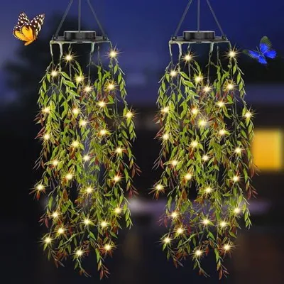 Produktbild von Solarlampen für Außen, 2 Stück Hängepflanze Künstlich mit Lichterketten, IP65 Wasserdicht Solarlaterne für Außen, Geschenke für Frauen, Ideal für Weihnachten Partys Hochzeiten Gartendeko