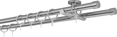 Produktbild von Gardinenstange auf Maß 20mm Cap 2-lauf Deckenträger 5,5cm Farbe: Edelstahl-Optik, Größe: 100cm