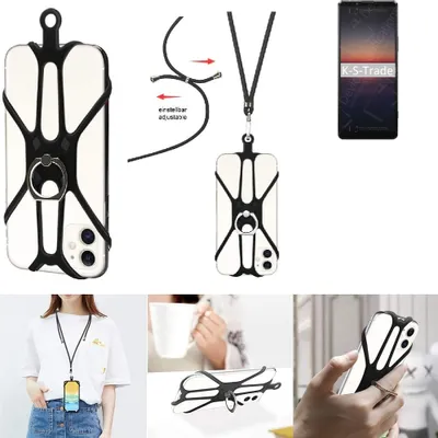 Produktbild von K-S-Trade 3in1 Handykette Handyband Handykordel Halsband Smartphone-Ring Handy-Ring kompatibel mit Sony Xperia 1 II Fingerhalterung Handyring