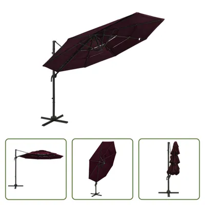Image de The Living Store Parasol avec mât en aluminium 4 couches rouge bordeaux 3x3 m
