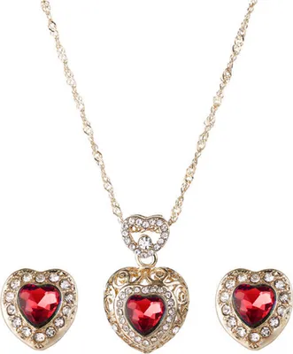 Produktbild von 1 Set Damen Halskette Ohrringe Set Herz Anhänger Kunstkristall Aushöhlen Farblich abgestimmt Luxus Abschlussball Party Hochzeit Braut Ohrstecker Ohrringe Set Hals Ohrschmuck