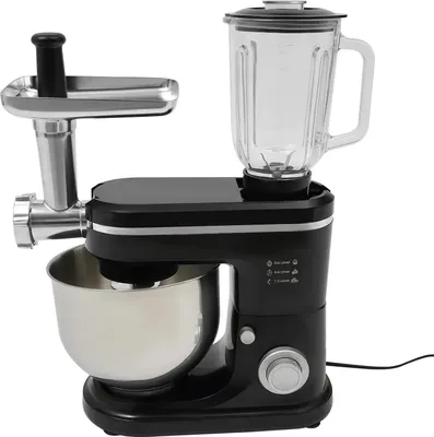 Image de Robot ménager - Batteur - 700 W - 6+1 vitesses - Bol de 6 l - Crochet pétrisseur, fouet, batteur - Pare-éclaboussures - Récipient à jus