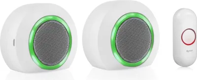 Productafbeelding van Byron Draadloze Deurbel Set - Beldrukker met LED - 2 Ontvangers met Multi-LED Verlichting - Flitsfunctie - Bereik tot 200 Meter - Draagbare en Plug-in Deurbel - Wit